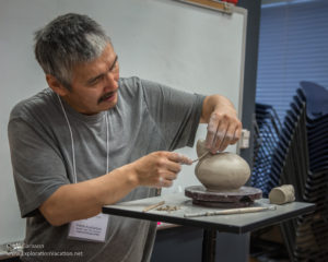 Pierre Aupilardjuk ceramics demonstration IAS 2016 Kenosha WI - photo by Cindy Carlsson