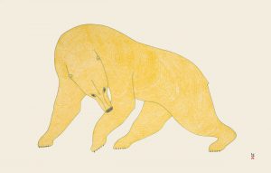 Stonecut print of a large yellow polar bear