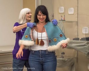 photo of Inuit and Greek artist, scholar, and gallery owner Sophia Tasseor Lebessis at the UBC Museum of Anthropology © Cindy Carlsson