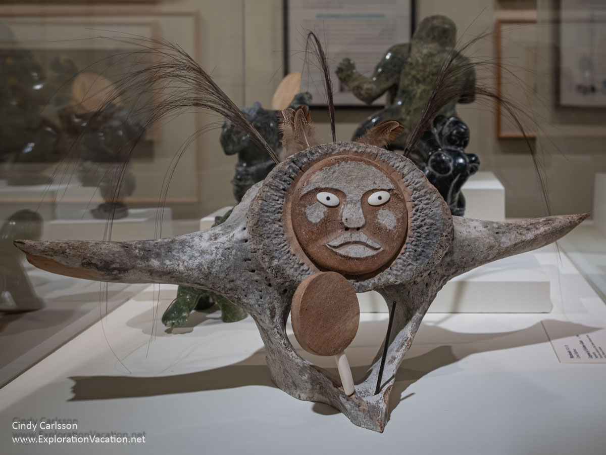 Photo of “Face” by Inupiate artist John Koshman on display at the Dennos Museum Center in Traverse City, Michigan in 2018 © Cindy Carlsson at ExplorationVacation.net