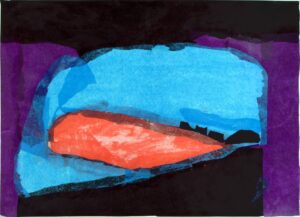 Janet Kigusiuq, Red Lake with Rocks, collage, 1999