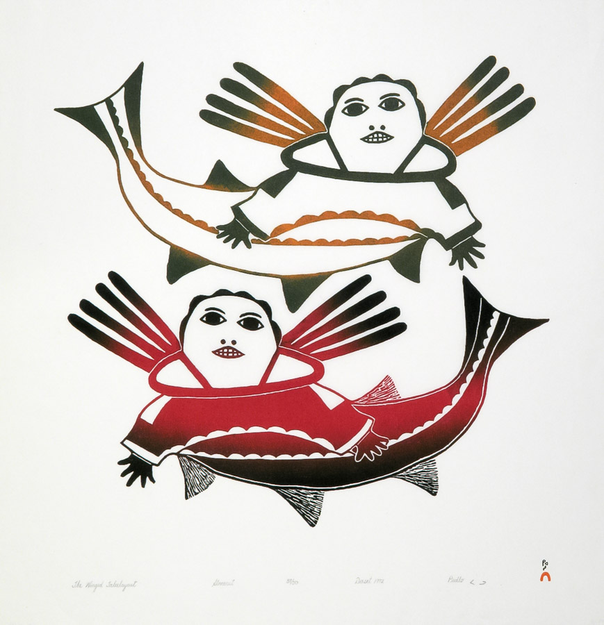 Pudlo Pudlat THE WINGED TALEELAYOUT, stonecut. (Photo from Feheley Fine Arts in Toronto)