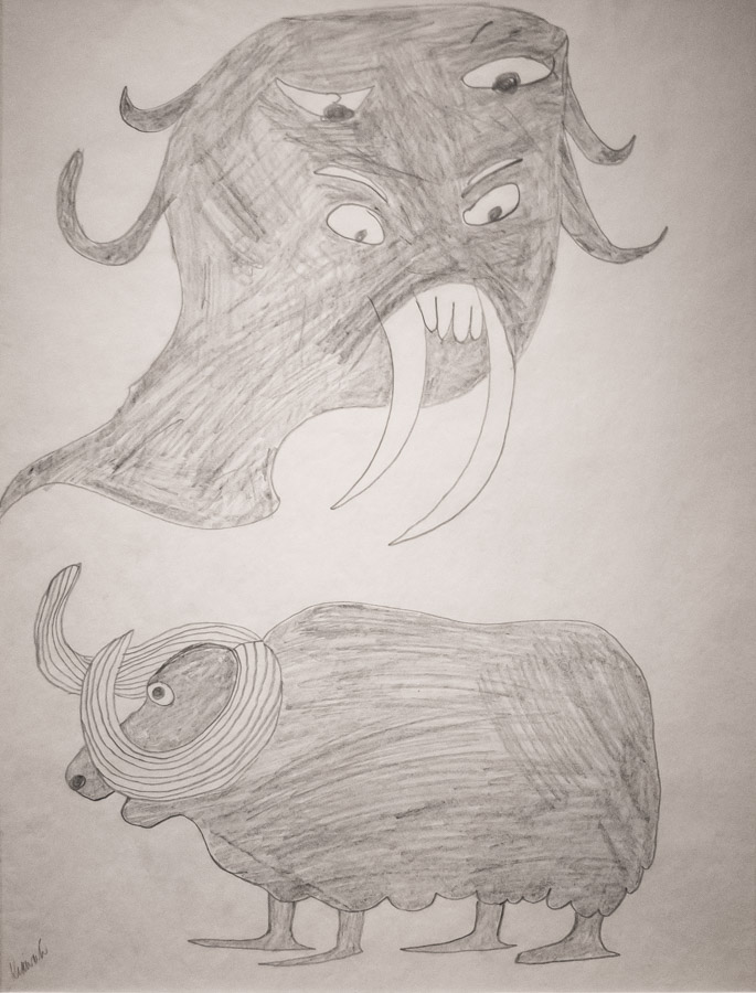 Kiugak Ashoona, DRAWING FOR PRINT MUSK OX, 1963.