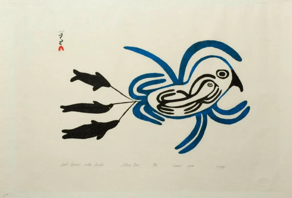 galerieelcalondon-lucy-qinnuayuak-bird-spirit-with-seals-1974